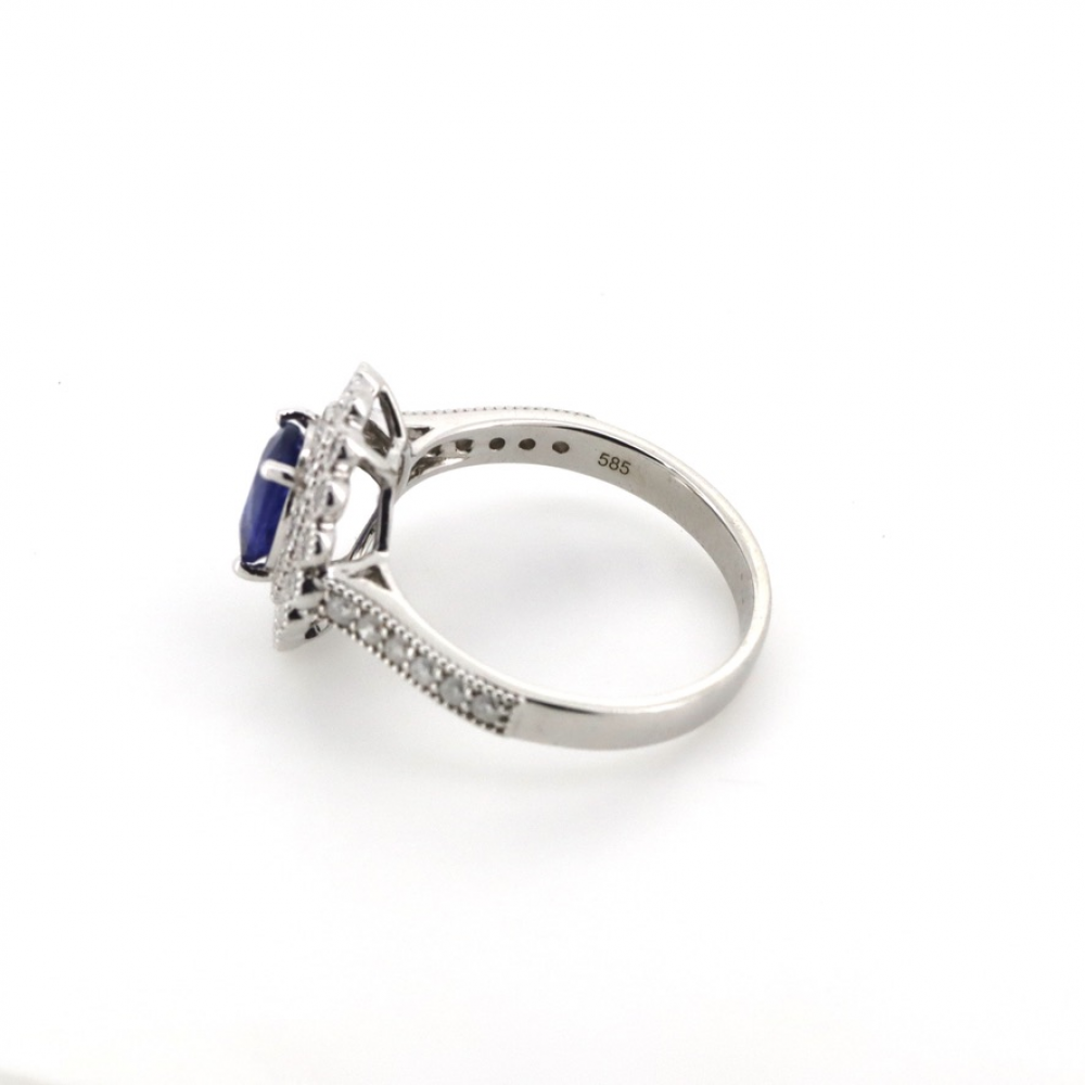 Ceylon Sapphire and Diamond Halo Ring