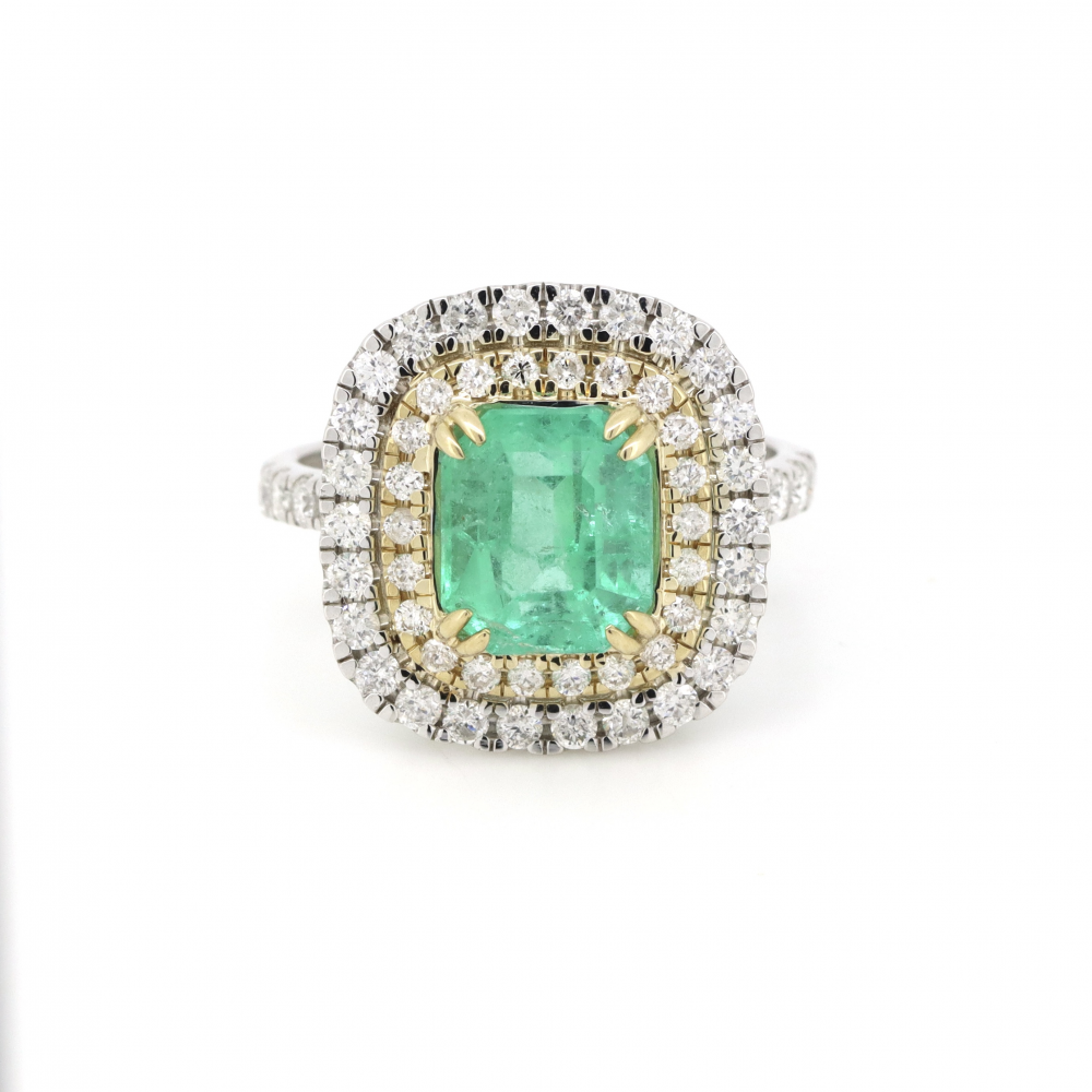 2.47ct Colombian Emerald and Diamond Double Halo Ring