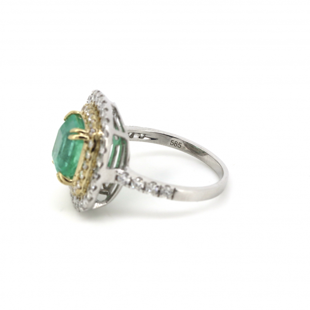 2.47ct Colombian Emerald and Diamond Double Halo Ring