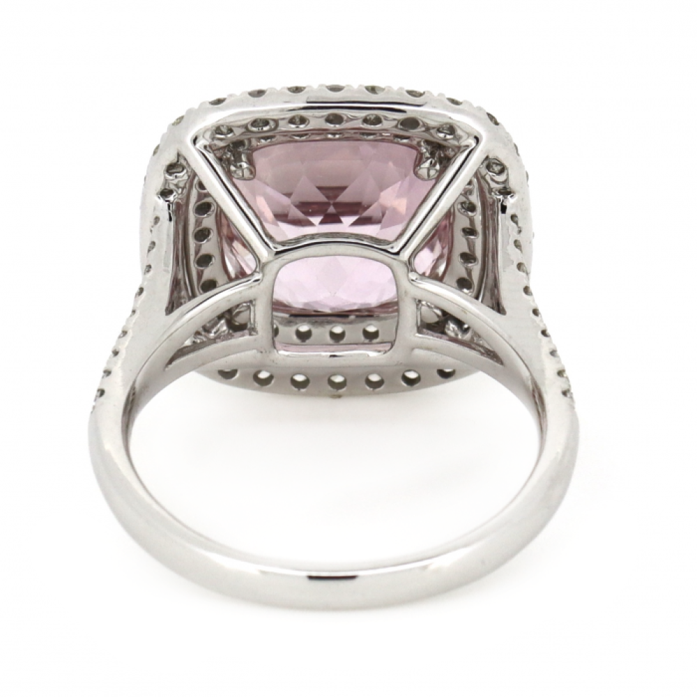 5.44ct White Gold, Kunzite and Diamond, Double Halo Ring