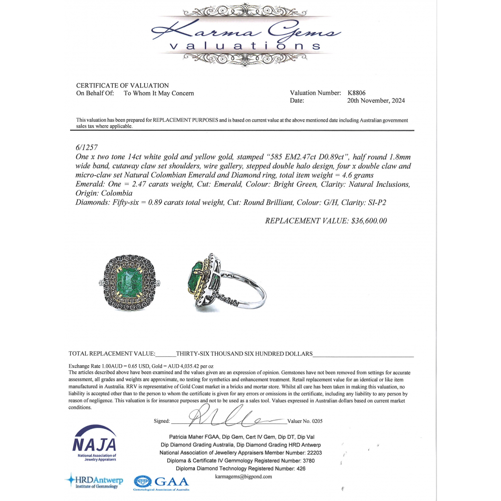 2.47ct Colombian Emerald and Diamond Double Halo Ring