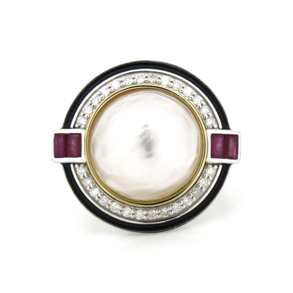 White Cultured South Sea Mabe Pearl Ring