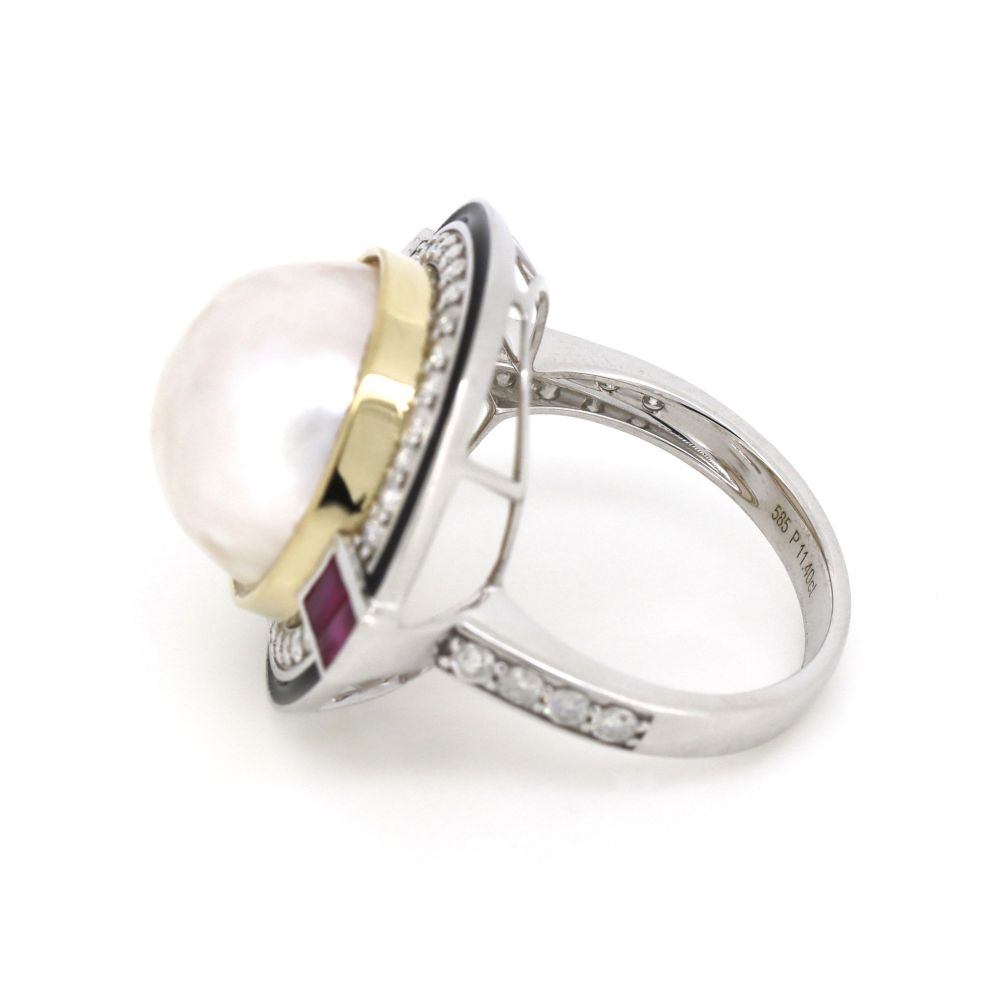 White Cultured South Sea Mabe Pearl Ring