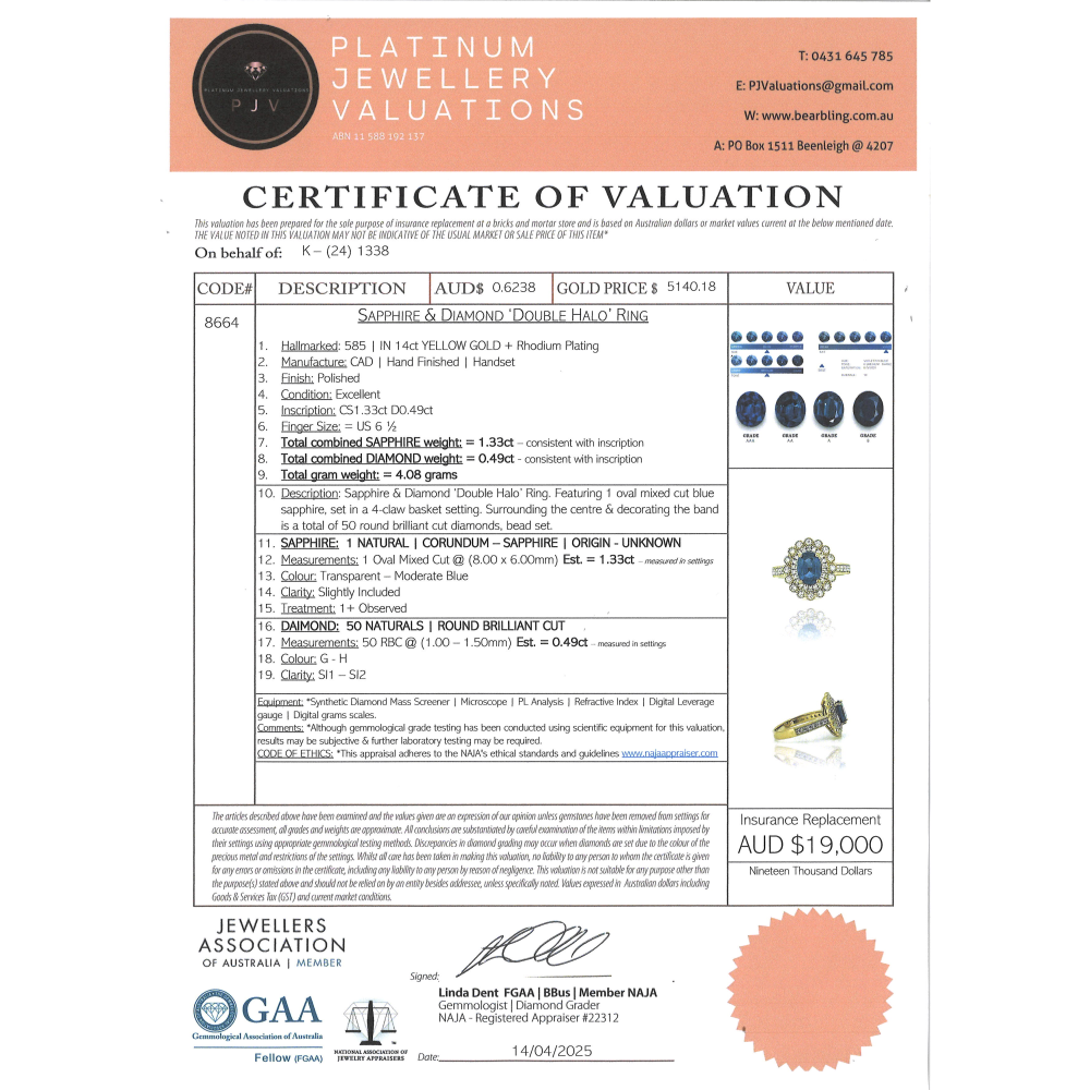 Yellow Gold Blue Ceylon Sapphire & Diamond Double Halo Ring