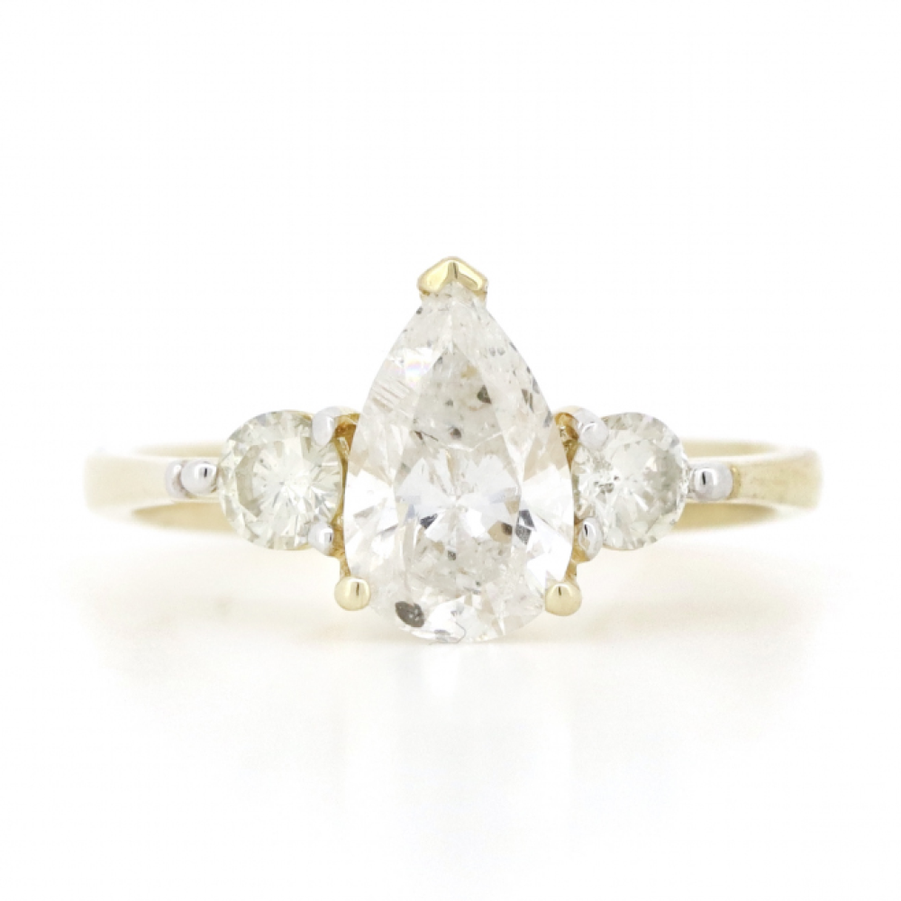 1.13ct Pear shaped Yellow Gold Diamond Trilogy Style Ring