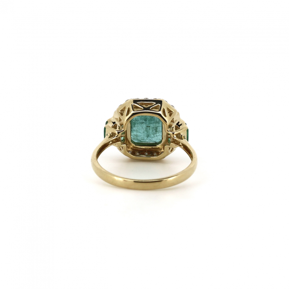 2.62ct Yellow Gold Emerald and Diamond Art Deco Style Ring