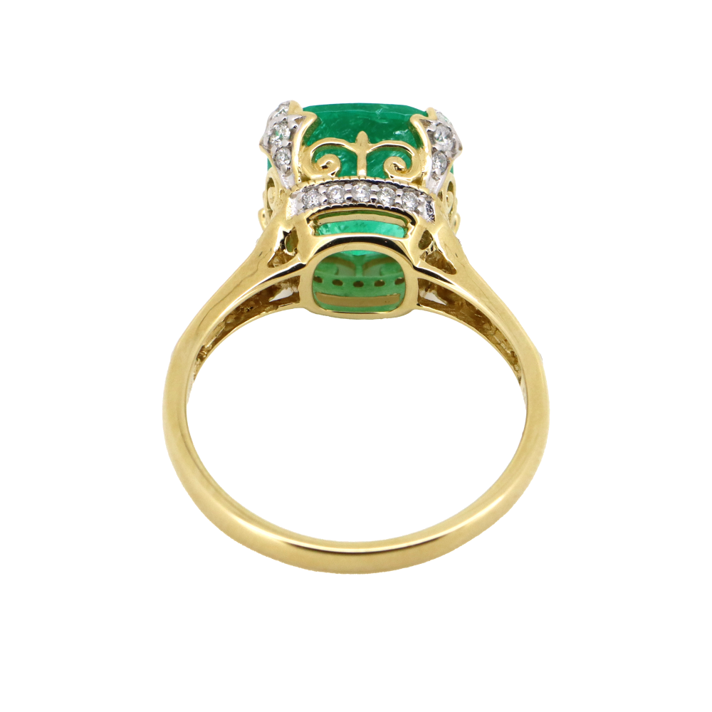 Rhodium-Plated Colombian Emerald and Diamond Vintage-Inspired Ring