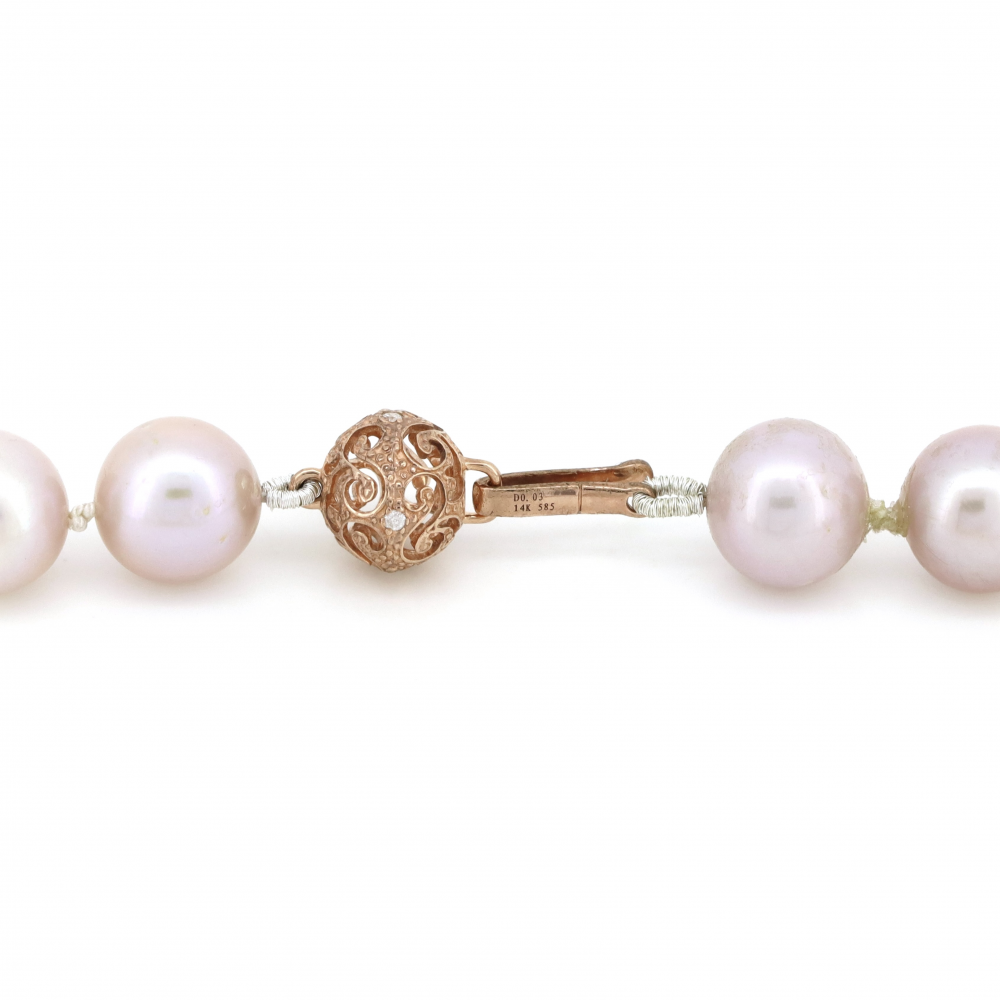 Pink Cultured Pearl and Diamond Strand Necklace