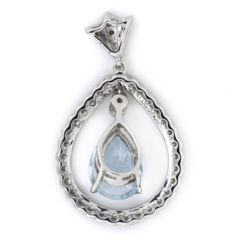 1.88ct Pear cut White Gold, Aquamarine and Diamond, Floating Halo Pendant