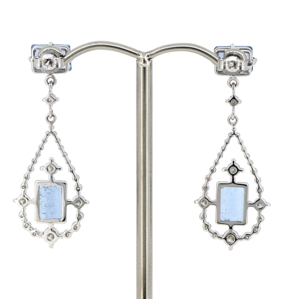 White Gold, Santa Maria Blue Aquamarine and Diamond, Drop Earrings