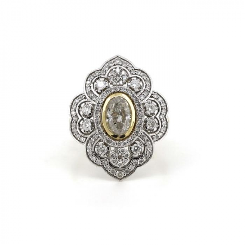 Rose and White Gold and Diamond Cluster Statement Ring