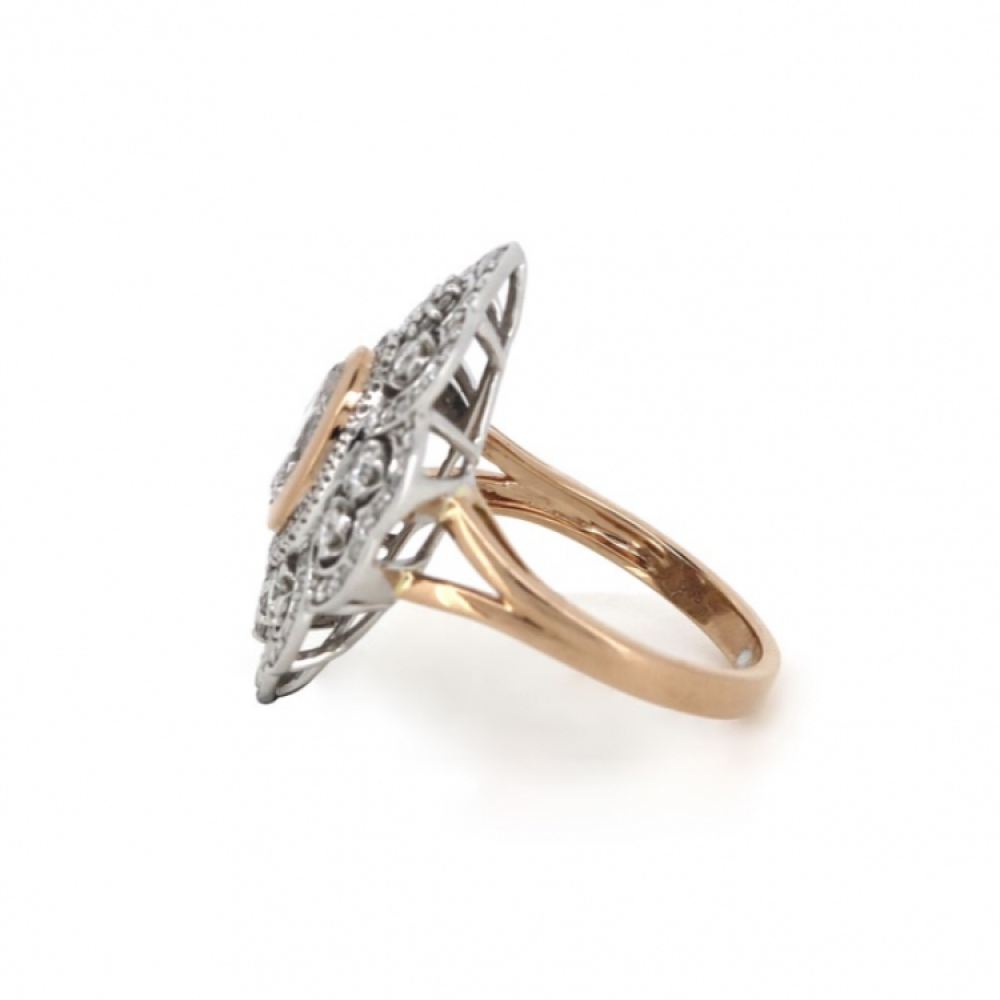 Rose and White Gold and Diamond Cluster Statement Ring