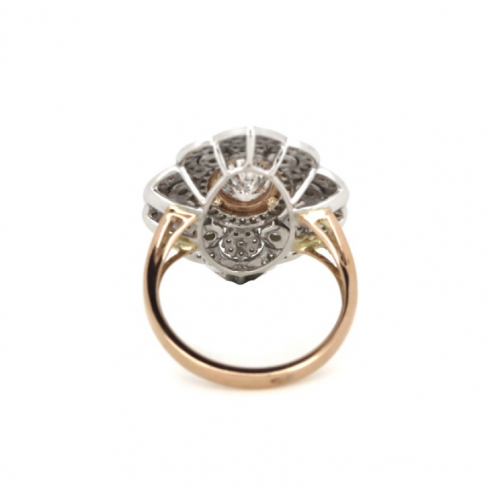 Rose and White Gold and Diamond Cluster Statement Ring