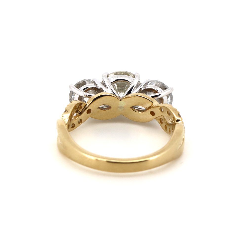 2.83ct Yellow and White Gold Diamond Trilogy Ring