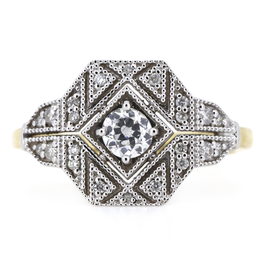 Yellow and White Gold, Diamond Art Deco Inspired Ring