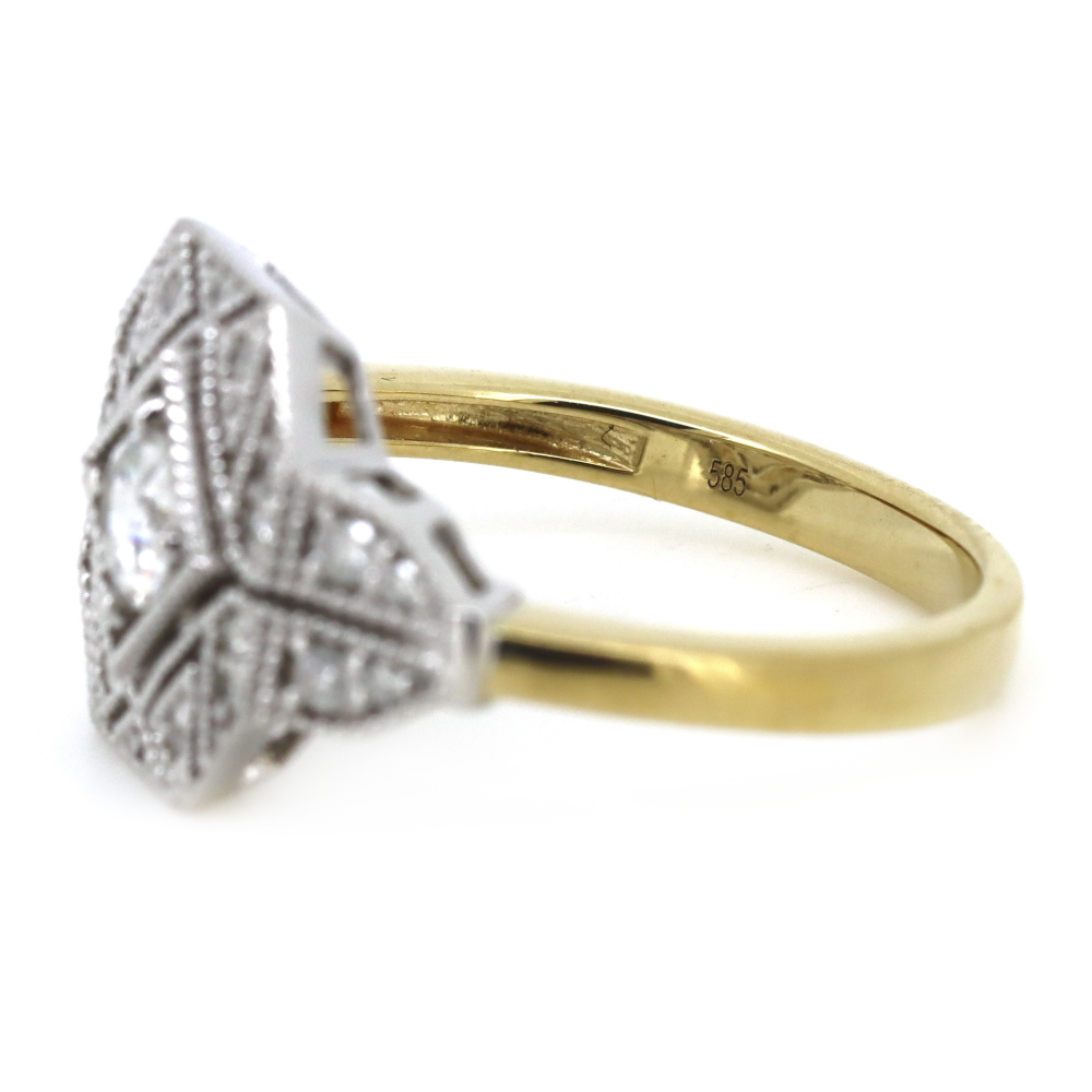 Yellow and White Gold, Diamond Art Deco Inspired Ring