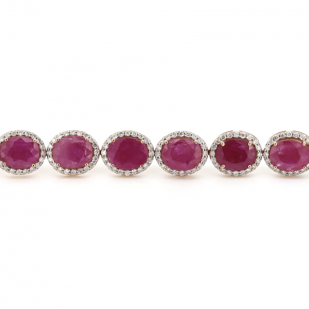 Rose Gold Ruby and Diamond Halo Bracelet