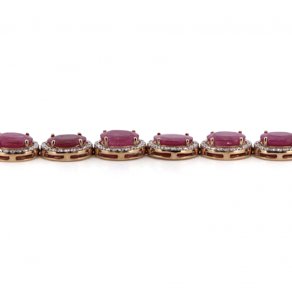 Rose Gold Ruby and Diamond Halo Bracelet