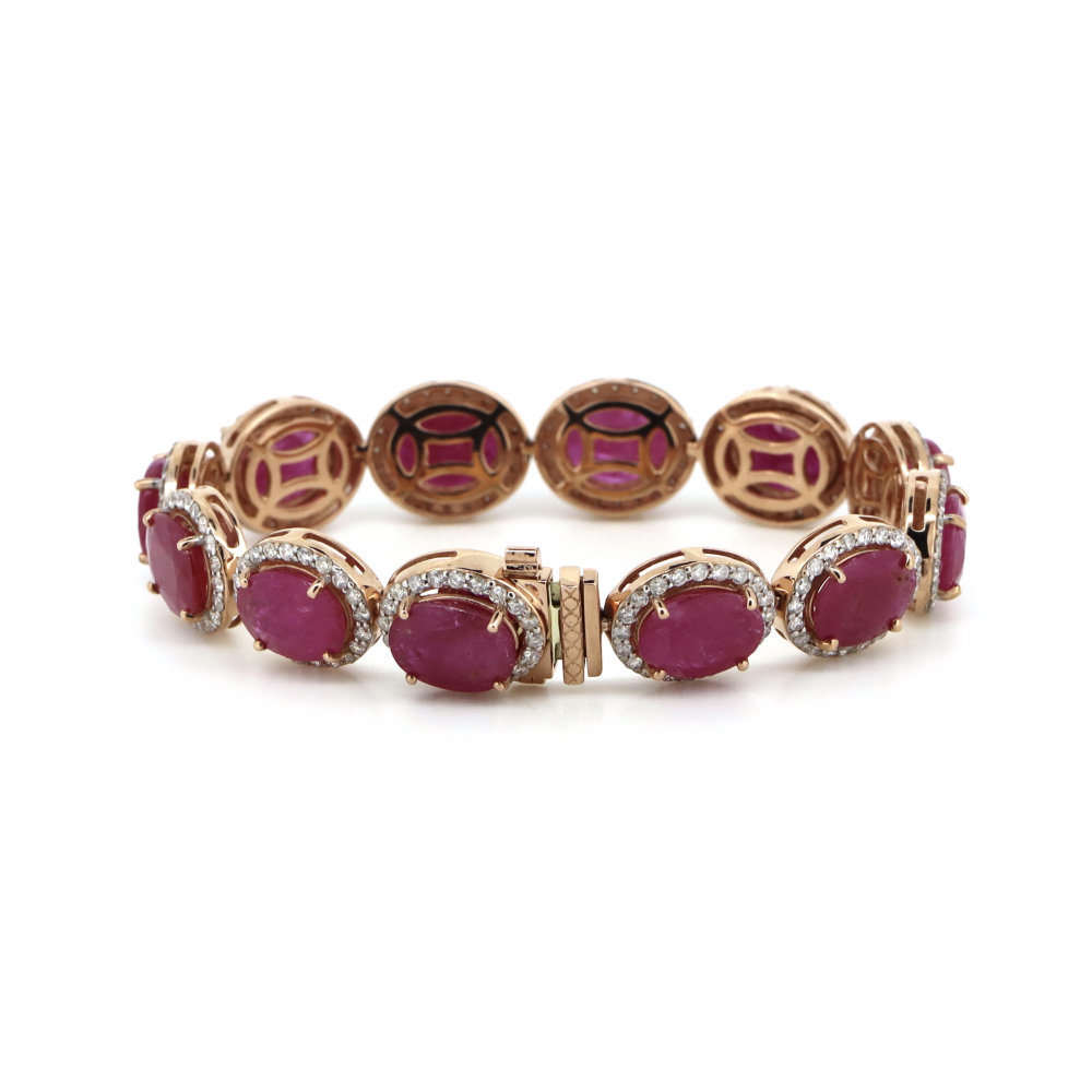 Rose Gold Ruby and Diamond Halo Bracelet