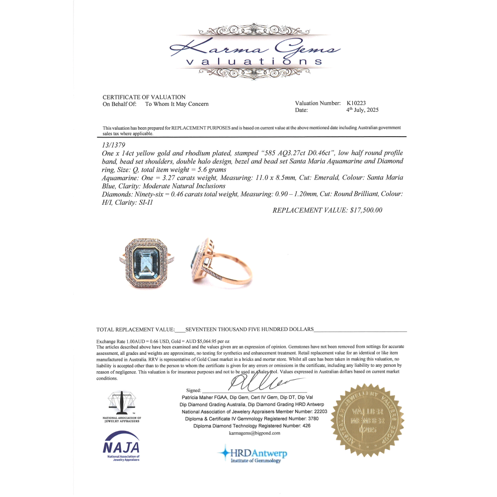 3.27ct Yellow Gold Santa Maria Aquamarine and Diamond Double Halo Ring