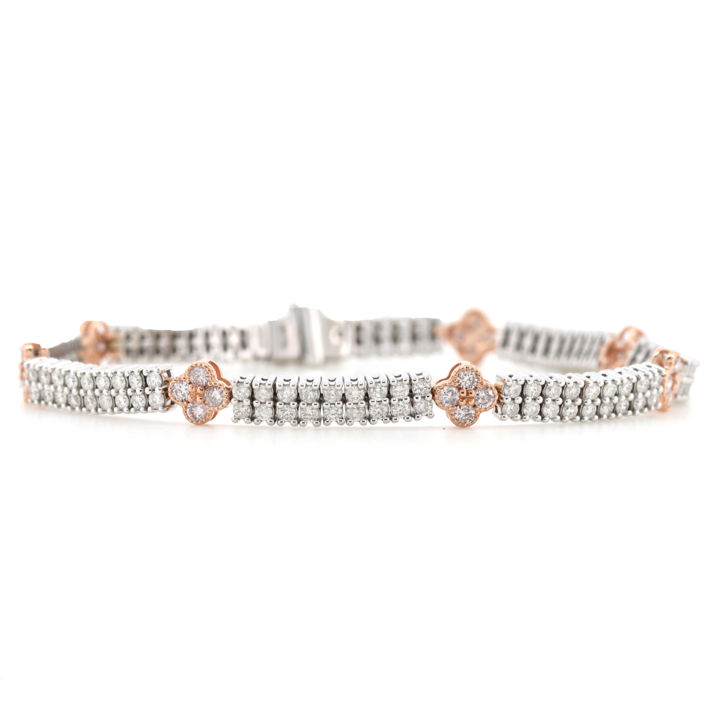 White & Rose Gold Pink Diamond Double Row Bracelet