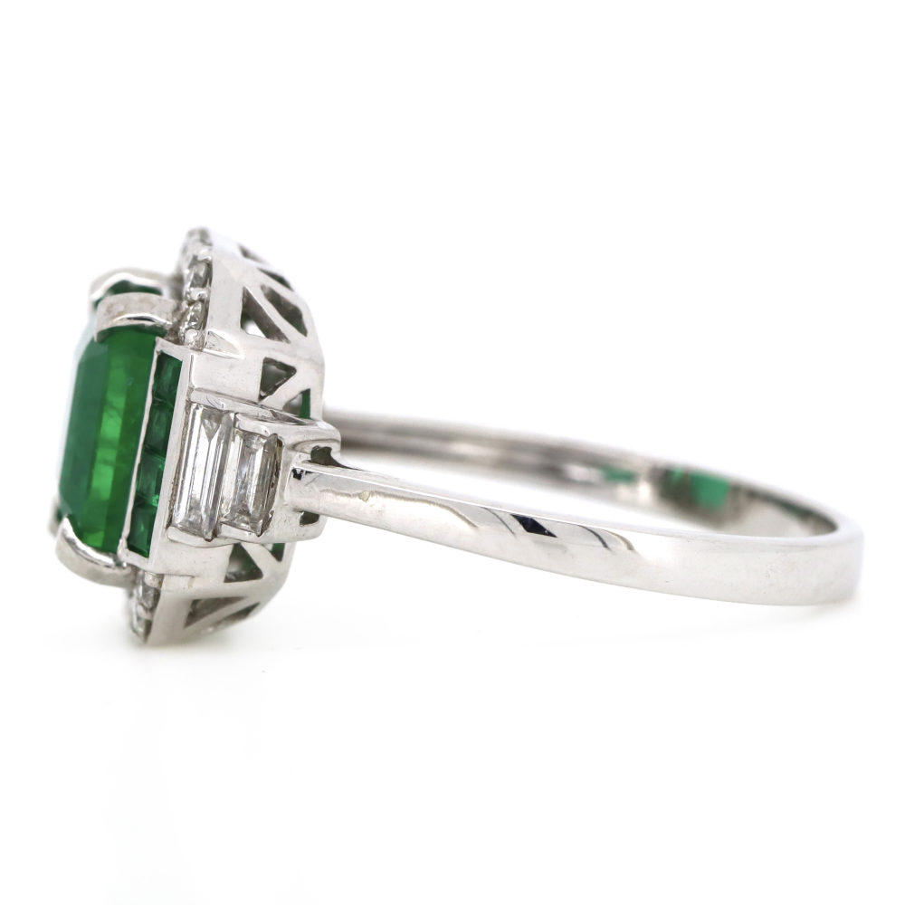 2.30ct White Gold Emerald and Diamond Art Deco Ring