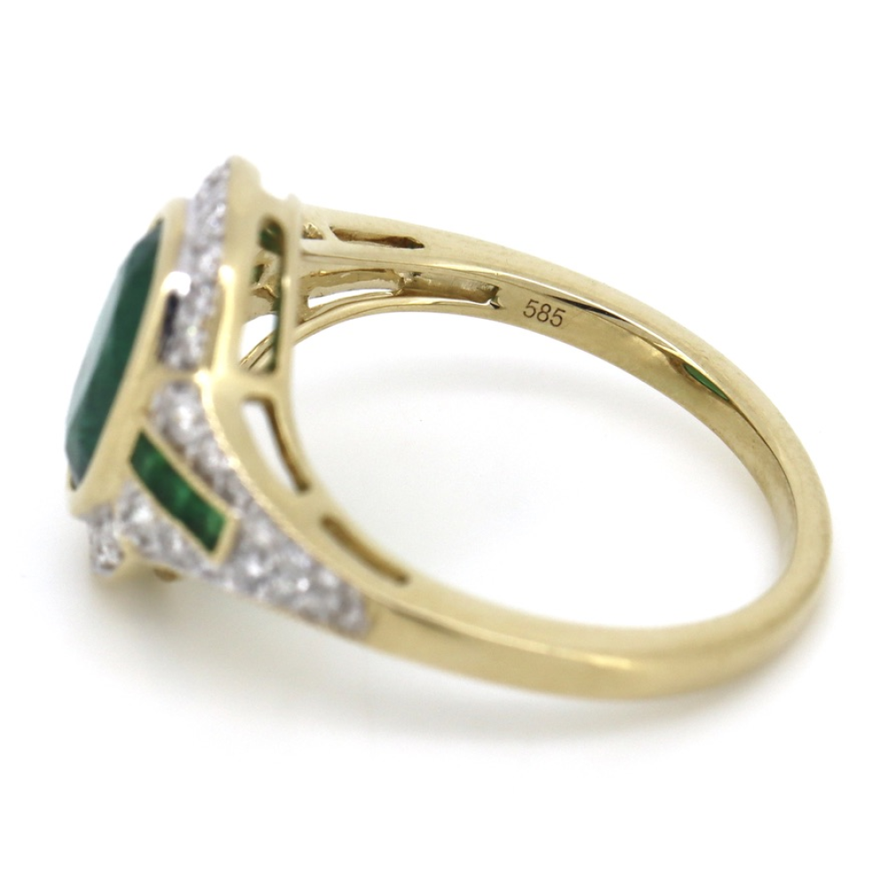 1.91ct Yellow Gold Emerald and Diamond Art Deco Inspired Halo Ring