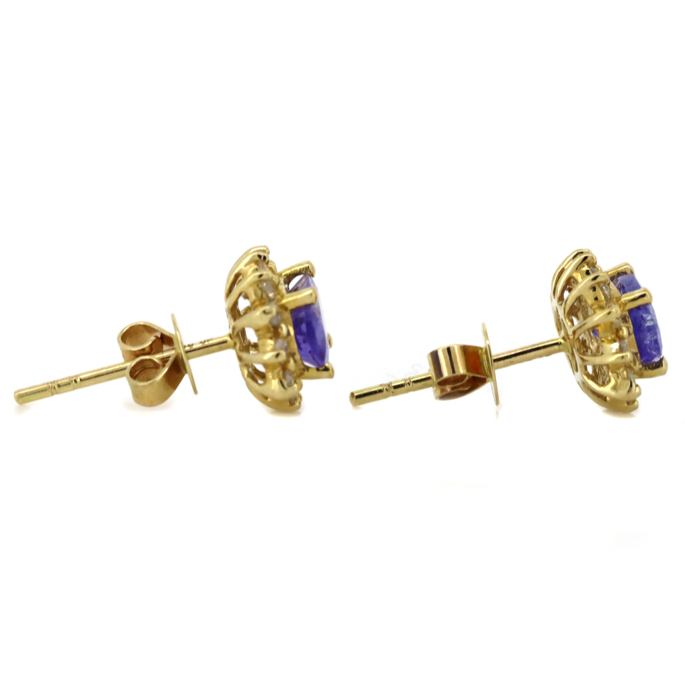 Yellow Gold Tanzanite and Diamond Antique Inspired Stud Earrings