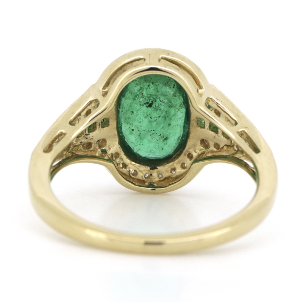 1.91ct Yellow Gold Emerald and Diamond Art Deco Inspired Halo Ring