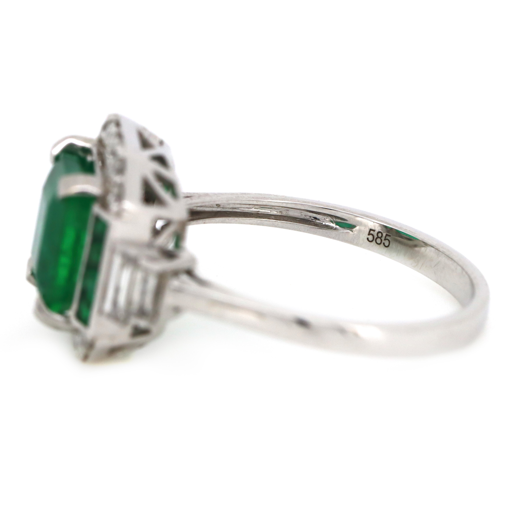 2.30ct White Gold Emerald and Diamond Art Deco Ring