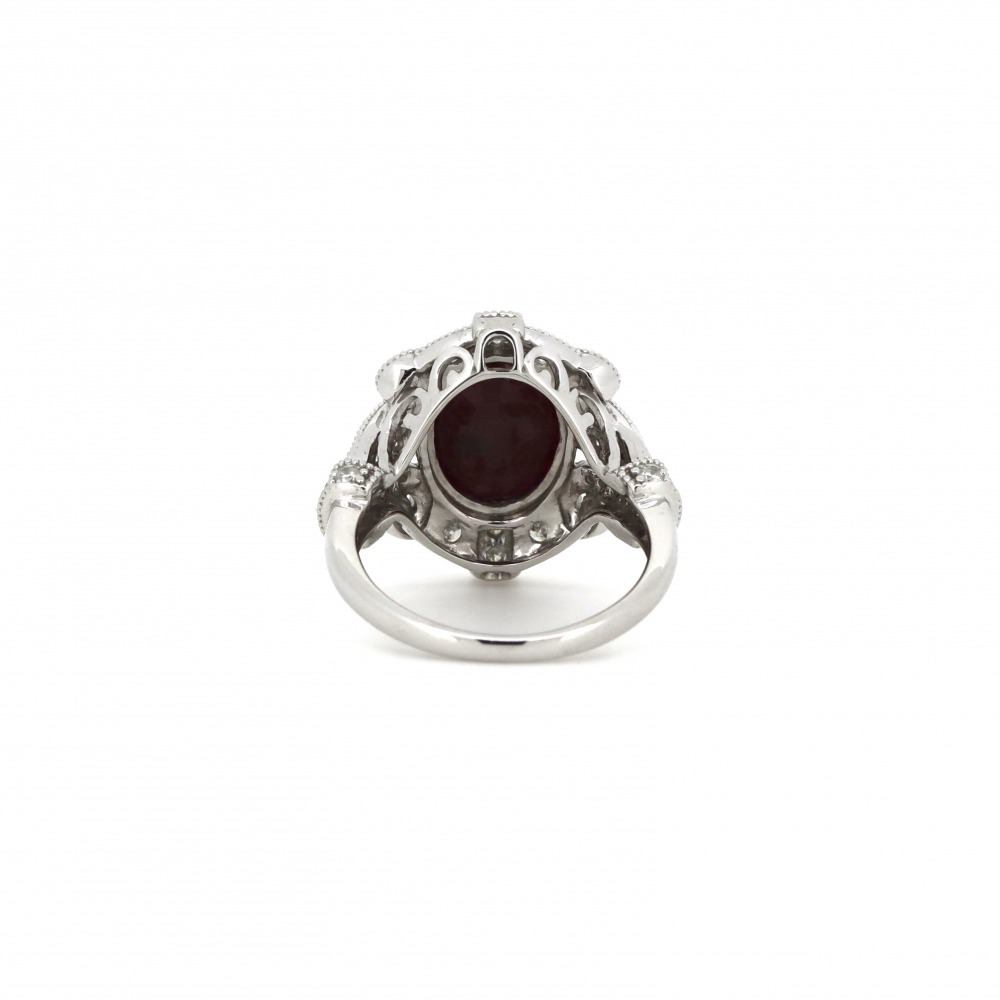 3.56ct White Gold Ruby and Diamond Vintage Inspired Ring