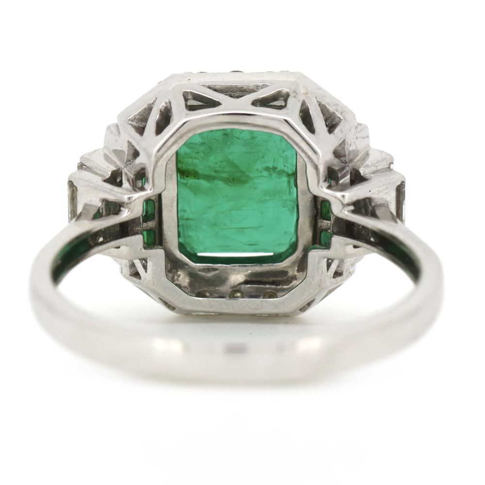 2.30ct White Gold Emerald and Diamond Art Deco Ring