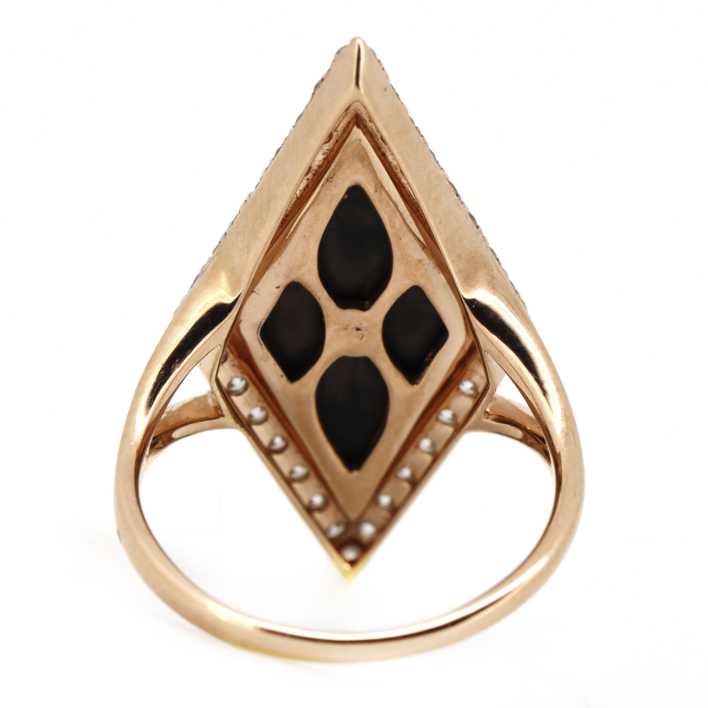 2.06ct Cabochon Cut Rose Gold, Onyx and Diamond Art Deco Inspired Ring