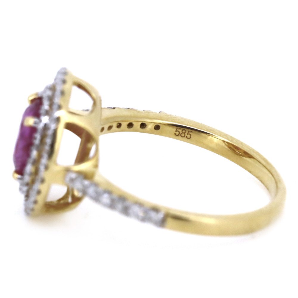 Yellow Gold, Pink Sapphire and Diamond Double Halo Ring