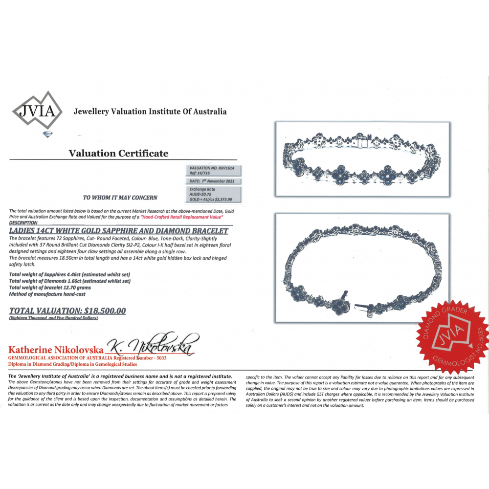 White Gold Blue Sapphire & Diamond Floral Bracelet