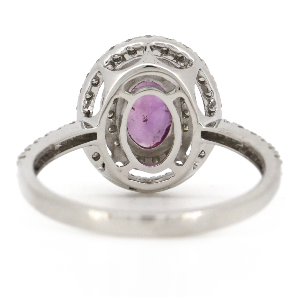 0.78ct White Gold, Pink Sapphire and Diamond Double Halo Ring
