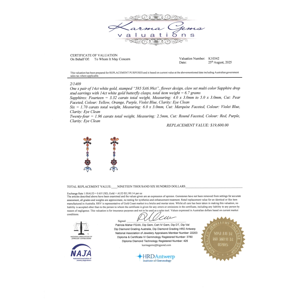 White Gold Multi-Coloured Sapphire Drop Earrings