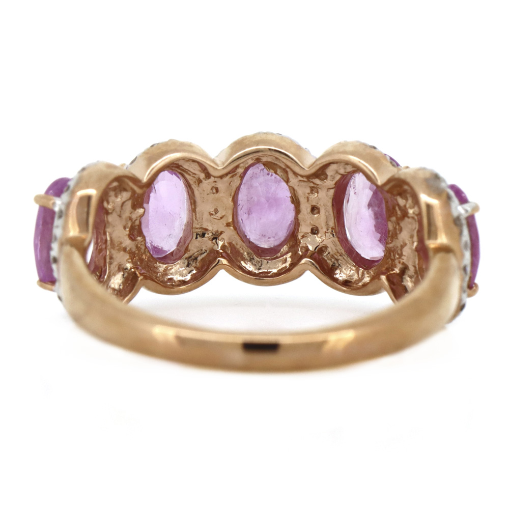 Rose Gold, Pink Sapphire and Diamond Halo Eternity Ring