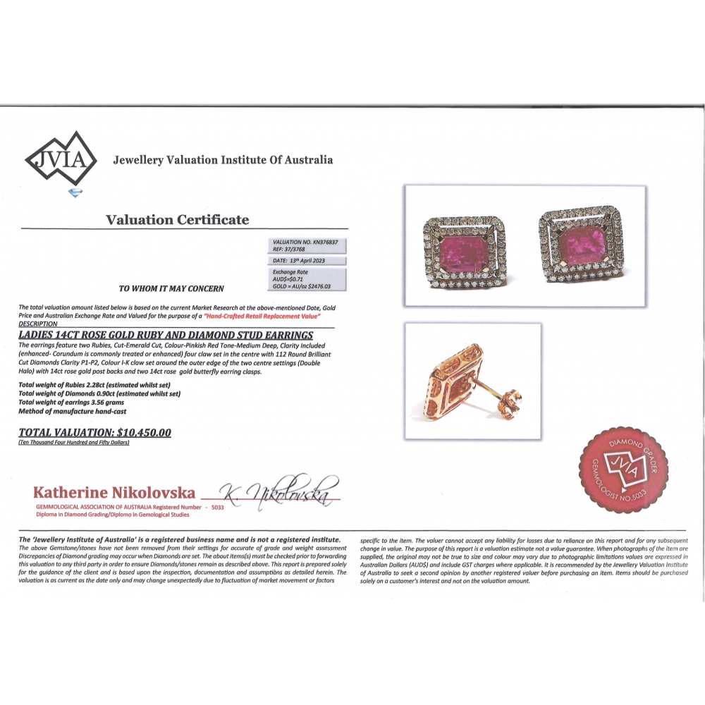 Rose Gold Ruby and Diamond Double Halo Stud Earrings