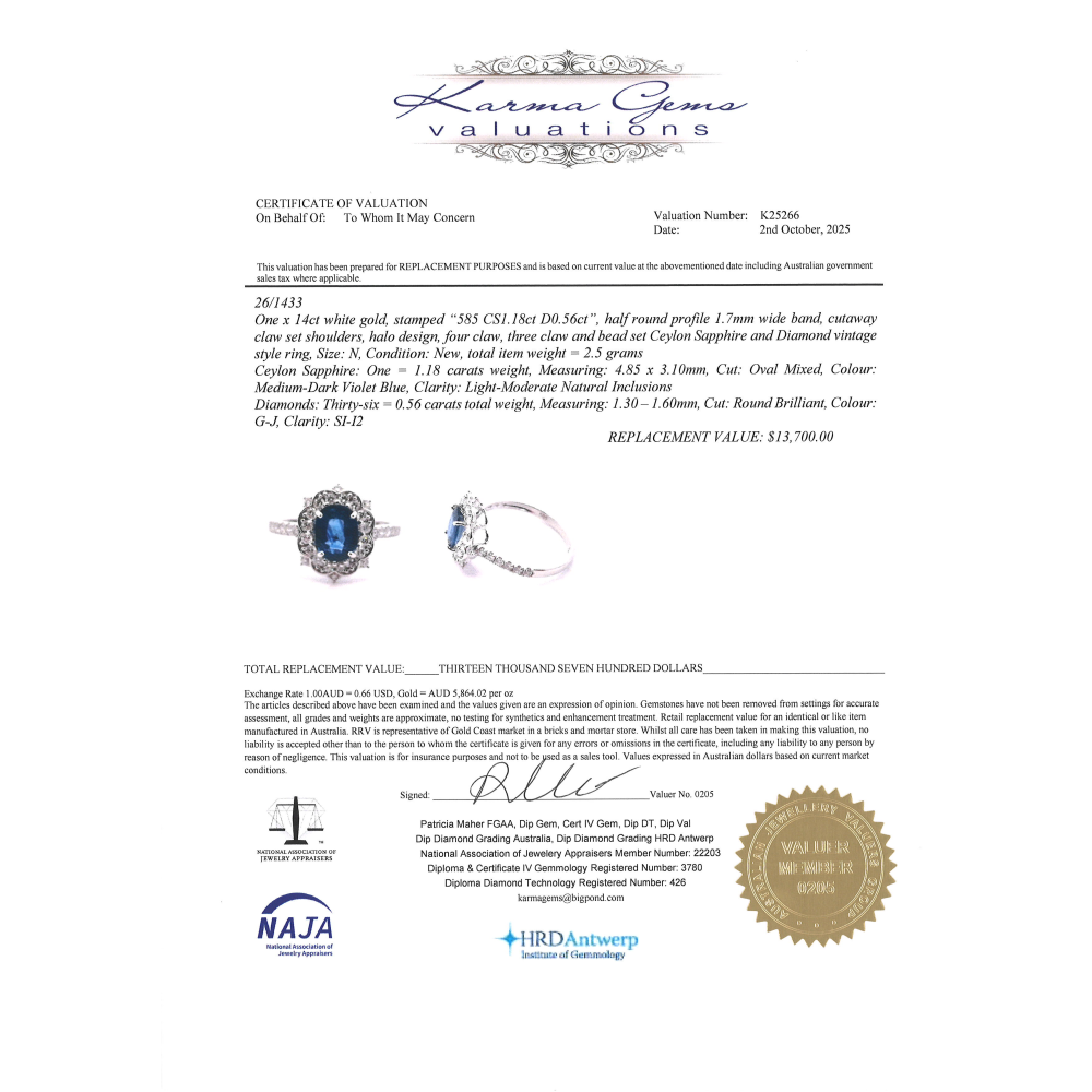 White Gold Blue Ceylon Sapphire & Diamond Halo Dress Ring