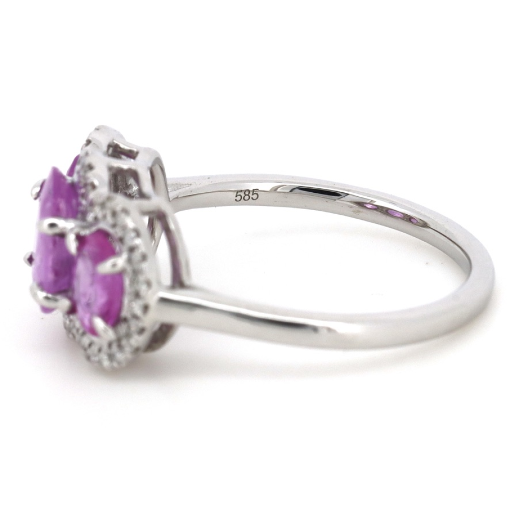 White Gold, Sapphire and Diamond Halo Trilogy Ring