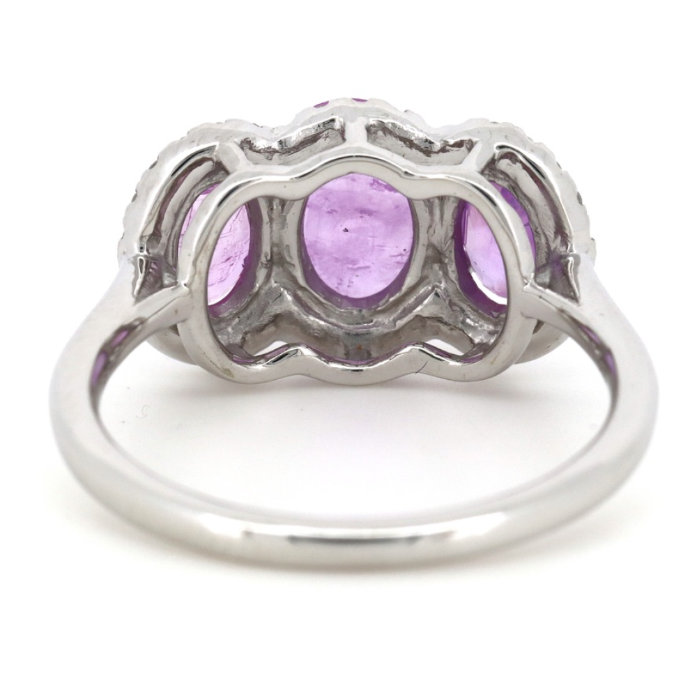 White Gold, Sapphire and Diamond Halo Trilogy Ring