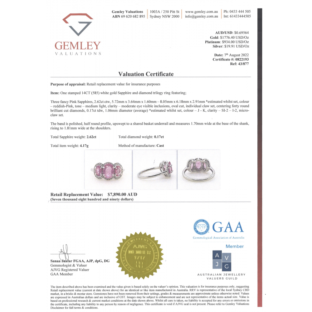 White Gold, Sapphire and Diamond Halo Trilogy Ring