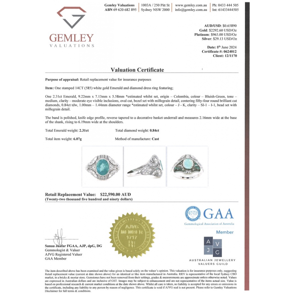 White Gold Colombian Emerald & Diamond Dress Ring