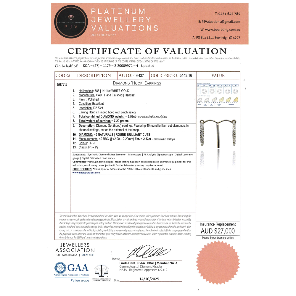 White Gold 2.53ct Diamond Hoop Earrings