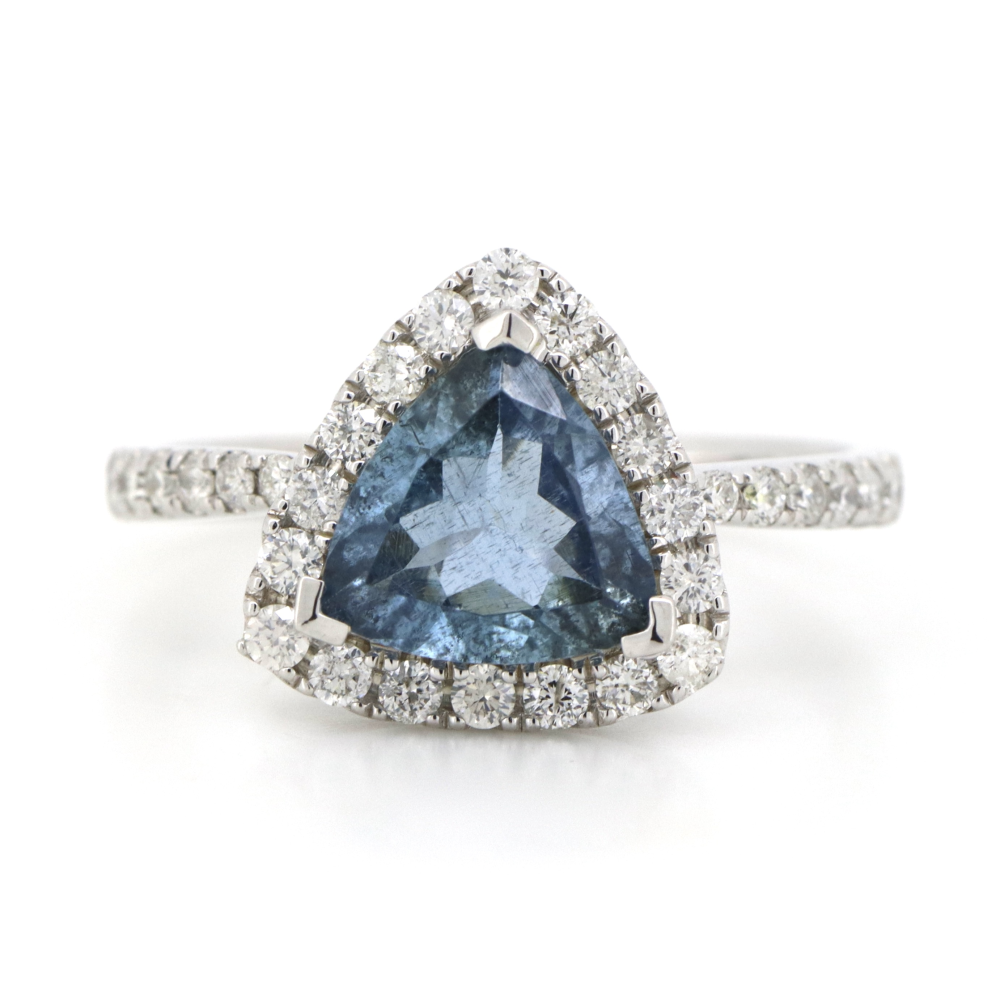 1.21ct Santa Maria Blue Aquamarine and Diamond Halo Ring