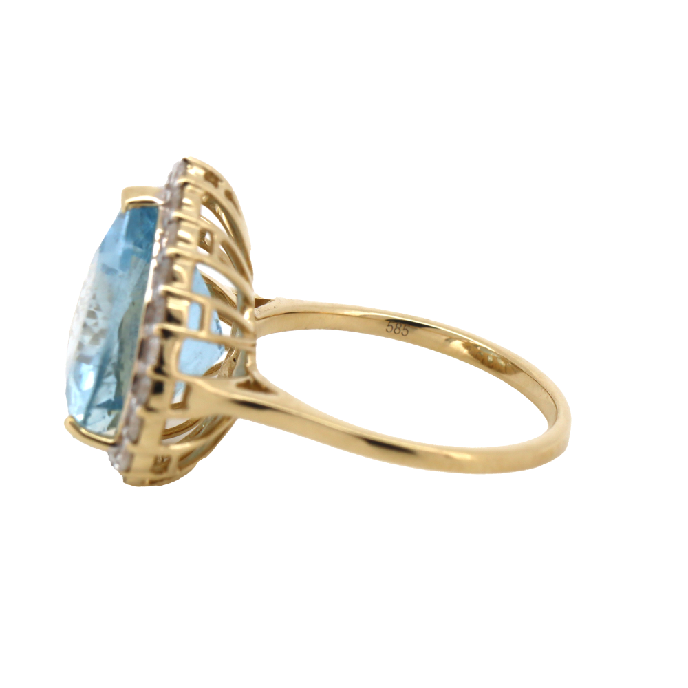 Yellow Gold, Heart Cut Aquamarine and Diamond Cocktail Ring