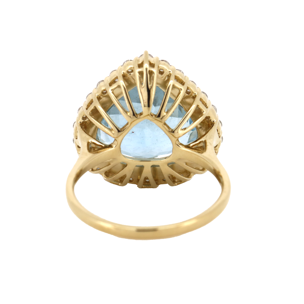 Yellow Gold, Heart Cut Aquamarine and Diamond Cocktail Ring