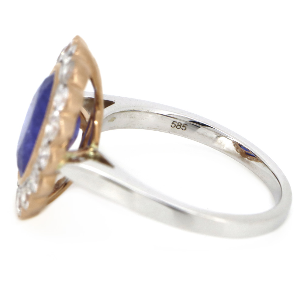 3.12ct White/Rose Gold, Tanzanite and Diamond Scalloped Halo Ring