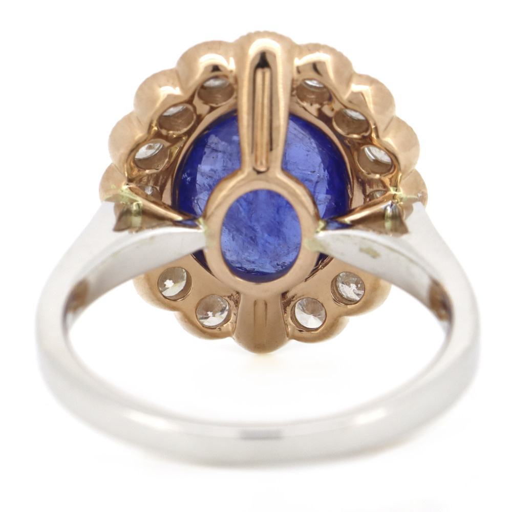 3.12ct White/Rose Gold, Tanzanite and Diamond Scalloped Halo Ring